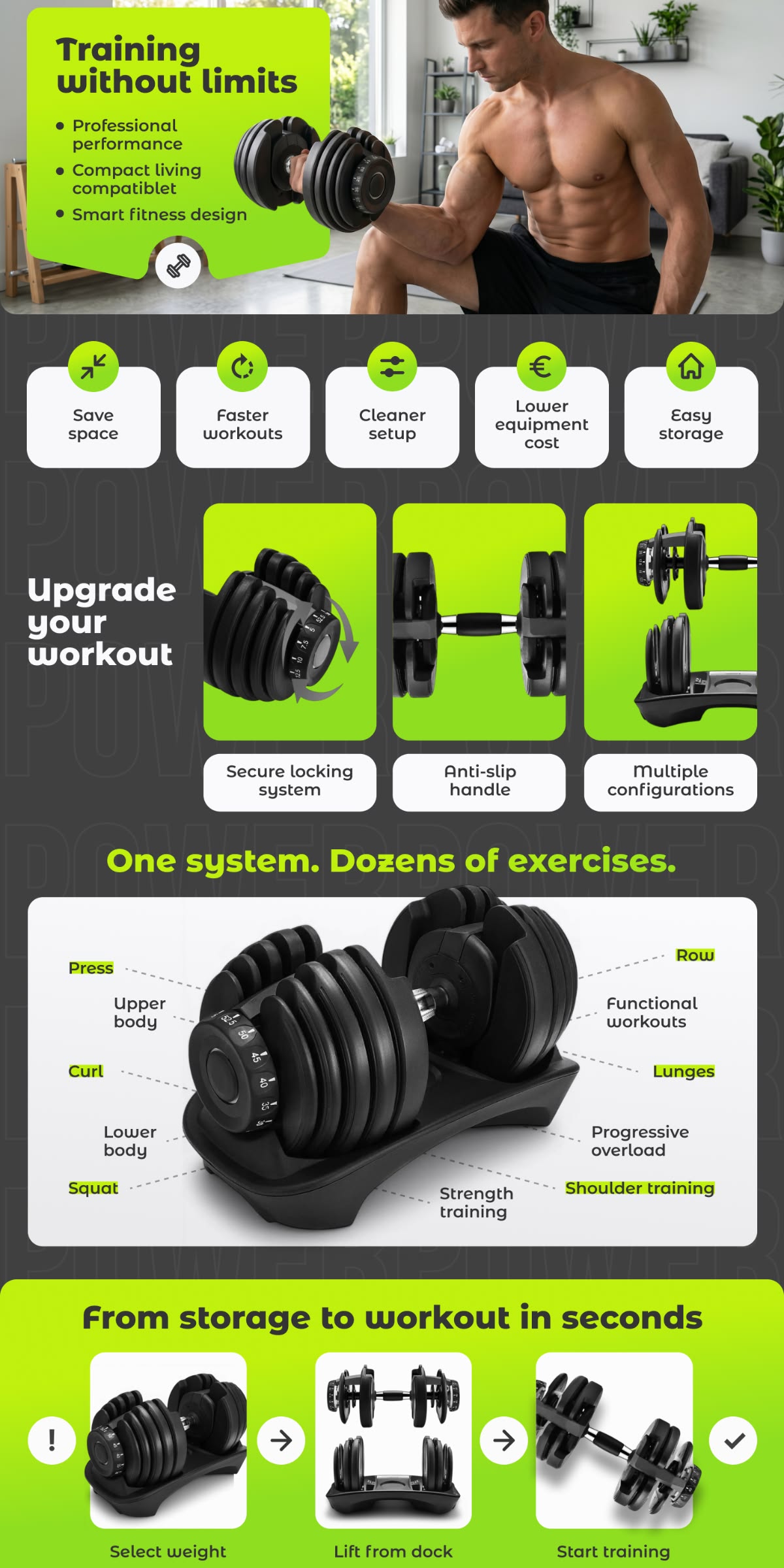 Finished Amazon listing design for an adjustable dumbbell set
